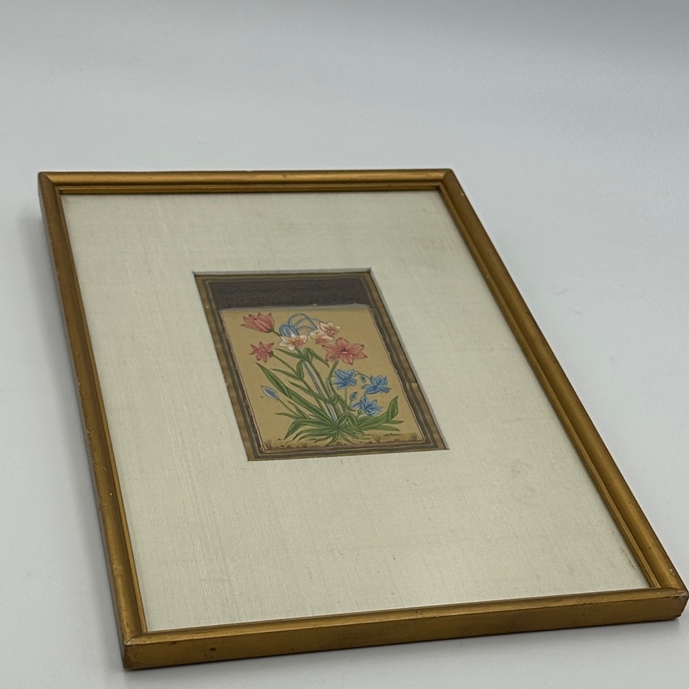 Vintage New Delhi Indian Flower Painting Framed